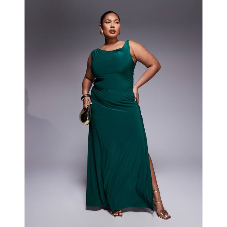 ASOS DESIGN Curve twist shoulder with lace-up back maxi dress in emerald  green | ASOS