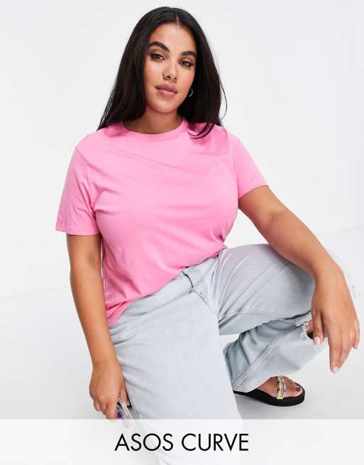 ASOS DESIGN Curve - Ultiem T-shirt van katoen met ronde hals in roze - PINK