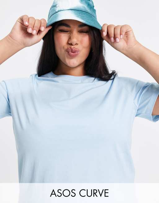 ASOS DESIGN Curve – Ultimate – Baumwoll-T-Shirt in Blau mit Rundhalsausschnitt - MBLUE