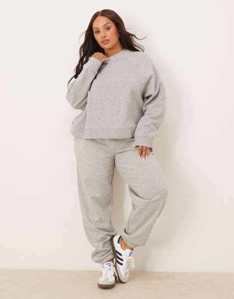 ASOS DESIGN Curve - Ultimate - Brushback joggingbroek met aansluitende boorden in gemêleerd grijs - view 1