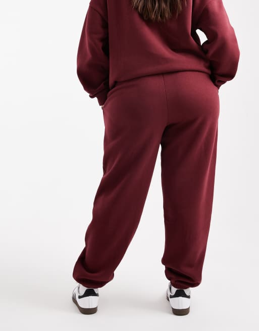 ASOS DESIGN Curve - Ultimate - Brushback joggingbroek met boorden in bordeauxrood, 2 van 5
