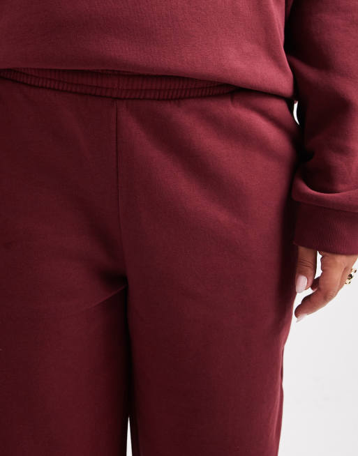 ASOS DESIGN Curve - Ultimate - Brushback joggingbroek met boorden in bordeauxrood, 3 van 5