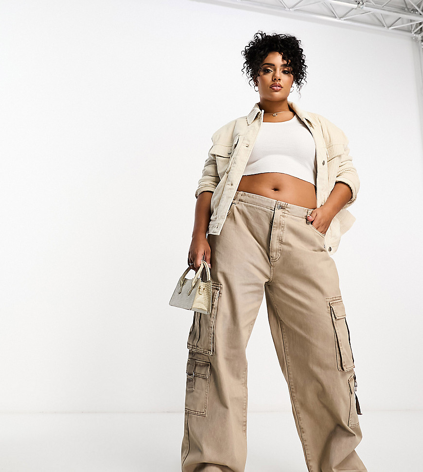 Asos Curve Asos Design Curve Ultimate Cargo Jeans In Washed Khaki-no Color