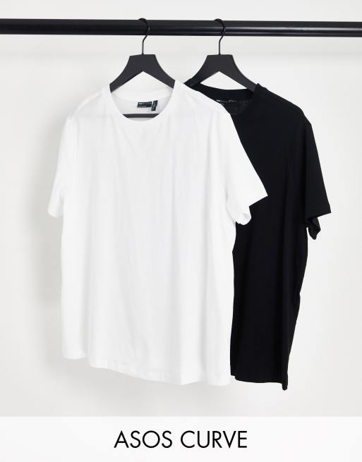 ASOS DESIGN Curve - Ultimate - Confezione da 2 t-shirt girocollo in cotone bianca e nera - MULTI