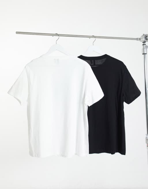 ASOS DESIGN Curve - Ultimate - Confezione risparmio da 2 t-shirt girocollo in cotone bianco e nero - MULTI, 2 di 4