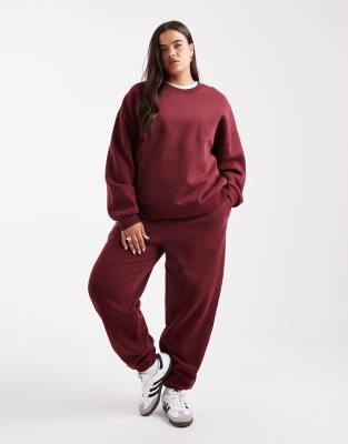 Asos Curve Asos Design Curve Ultimate Cuffed Brushback Sweatpants In Red