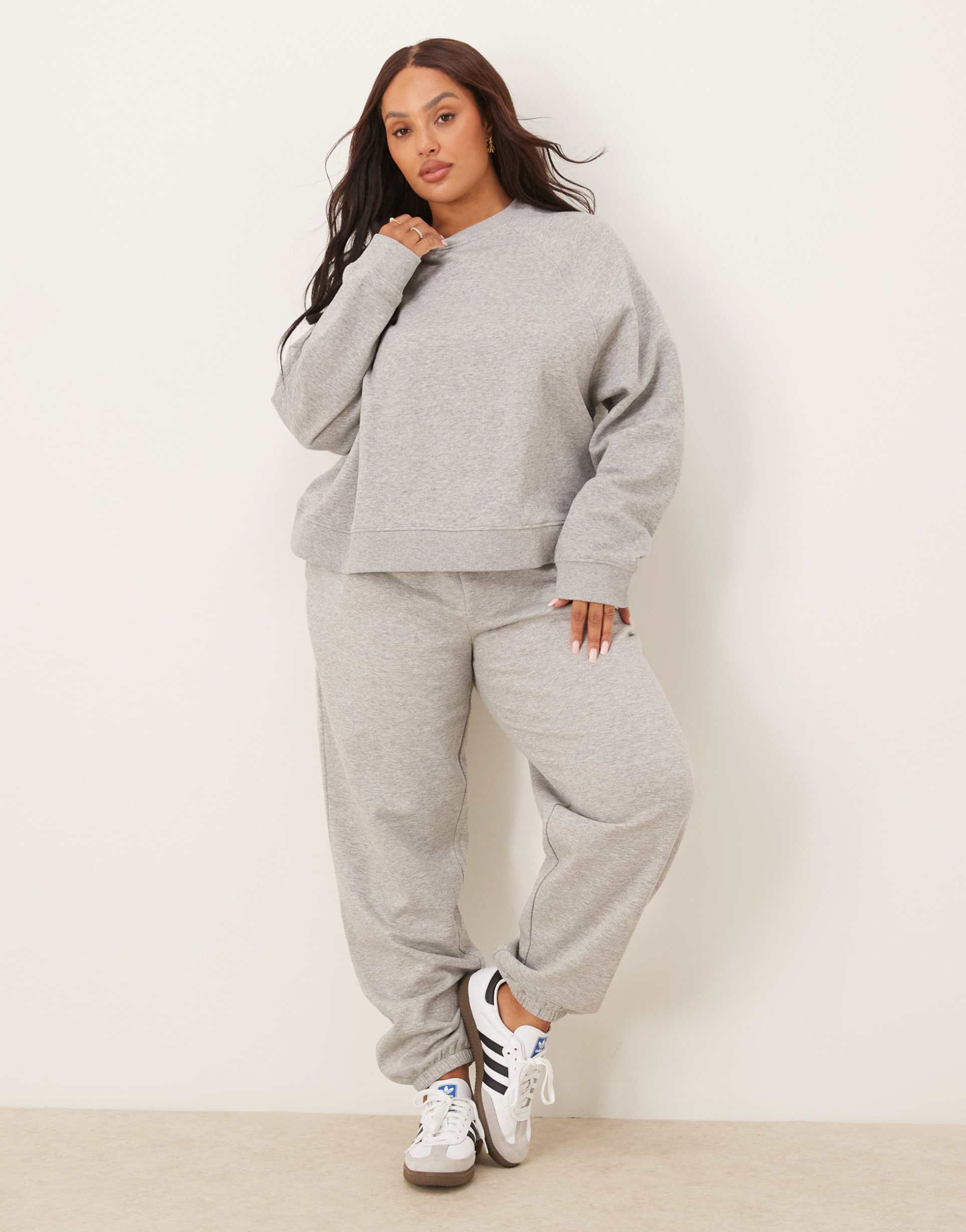 asos design curve ultimate cuffed brushback sweatpants in heather gray