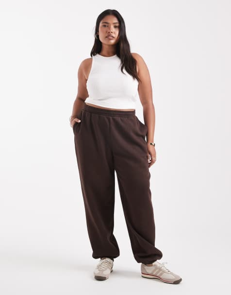 ASOS DESIGN Curve ultimate cuffed brushback trackies in chocolate - view 1