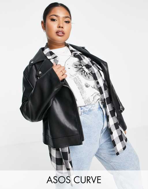 ASOS DESIGN oversized leather look biker jacket in white