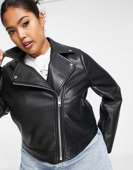 ASOS DESIGN Curve oversized leather look biker jacket in white