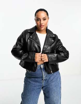 Shop Asos Curve Asos Design Curve Ultimate Faux Leather Biker Jacket In Black