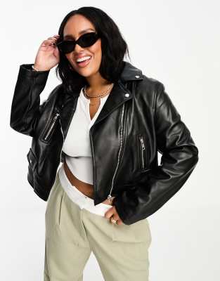 Asos Curve Asos Design Curve Longline Oversized Faux Leather Moto Jacket In Black In Black