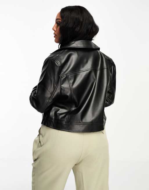 Mango Real Leather Biker Jacket, ASOS