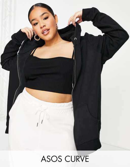 ASOS DESIGN Curve - Ultimate - Felpa con cappuccio e cerniera lampo nera