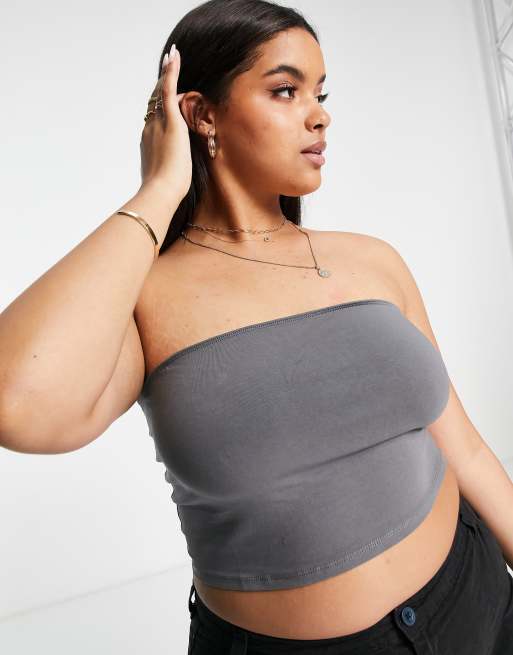 ASOS DESIGN Curve - Ultimate - Hajgrå bandeau-croptop i bomuld - GREY, 2 af 4