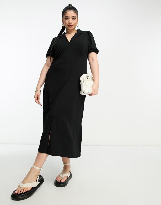 ASOS DESIGN Curve - Ultimate - Halflange jurk met kraag in zwart, 4 van 4