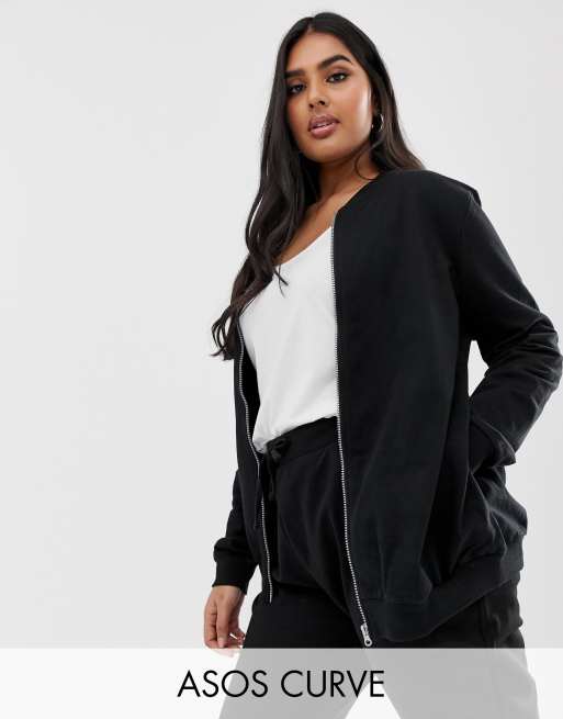 ASOS DESIGN Curve ultimate jersey bomber jacket in black | ASOS