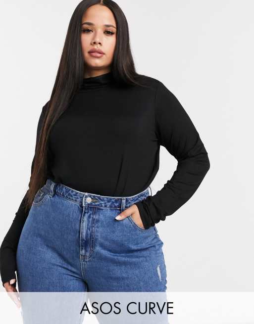 ASOS DESIGN Curve – Ultimate – Langärmliges Rollkragenoberteil in Schwarz