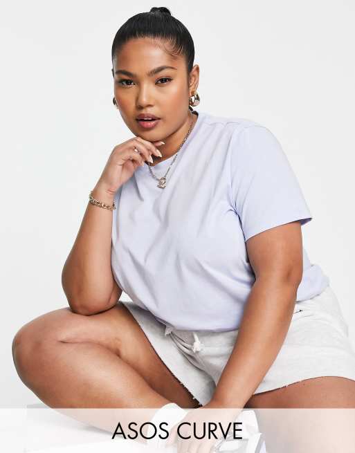 ASOS DESIGN Curve – Ultimate – Ljusblå t-shirt med rund halsringning i bomullsmix - LBLUE