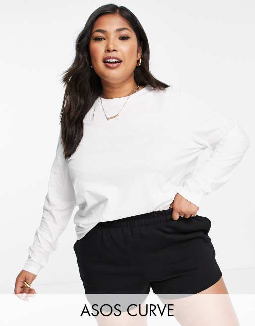 ASOS DESIGN Curve - Ultimate - Maglietta a maniche lunghe in misto cotone bianco - WHITE