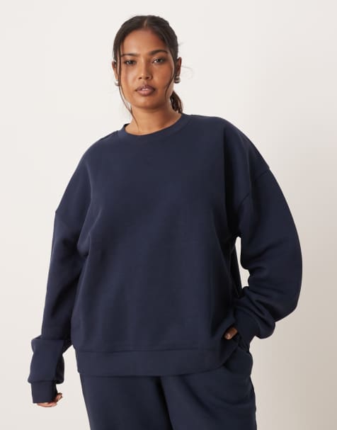 ASOS DESIGN Curve – Ultimate – Marinblå sweatshirt i oversize med borstad insida - view 1