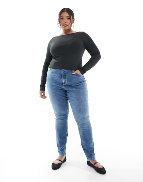 ASOS DESIGN Curve - Ultimate - Mellemblå skinny-jeans - view 1