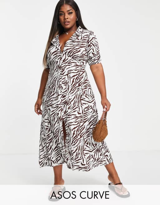 ASOS Design Curve – Ultimate – Midi-Freizeitkleid mit Zebramuster