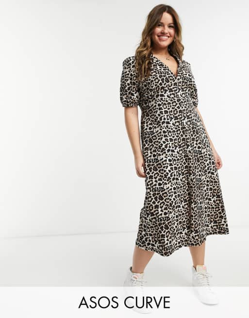 ASOS DESIGN Curve – Ultimate – Midi-Nachmittagskleid mit Leopardenmuster