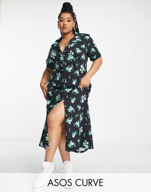 Asos black outlet floral tea dress