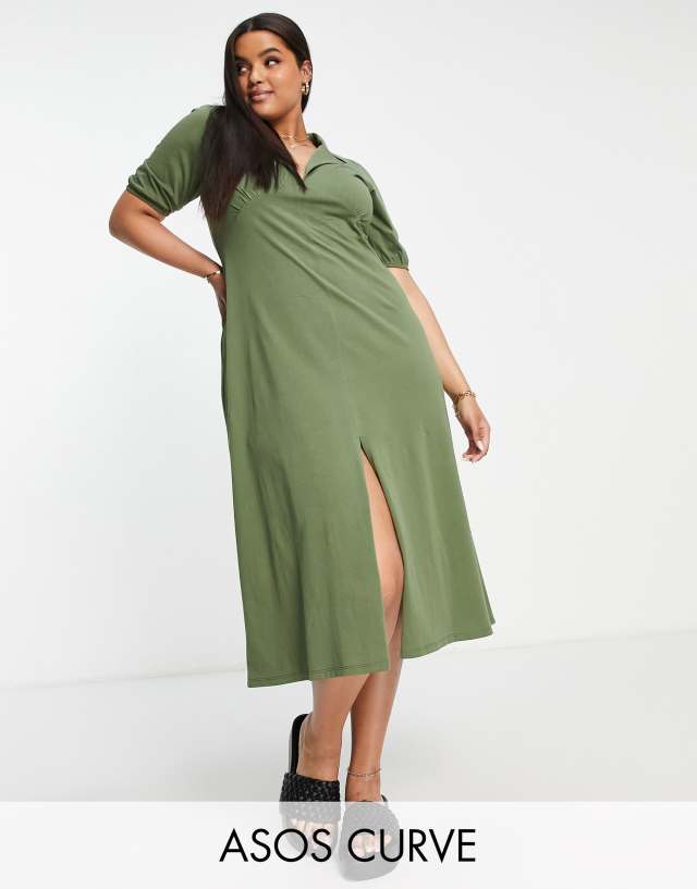 ASOS DESIGN Curve ultimate midi tea dress in khaki