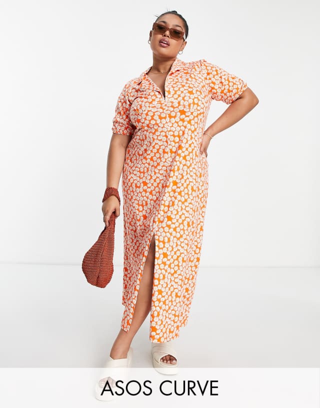 ASOS DESIGN Curve ultimate midi tea dress in red daisy print