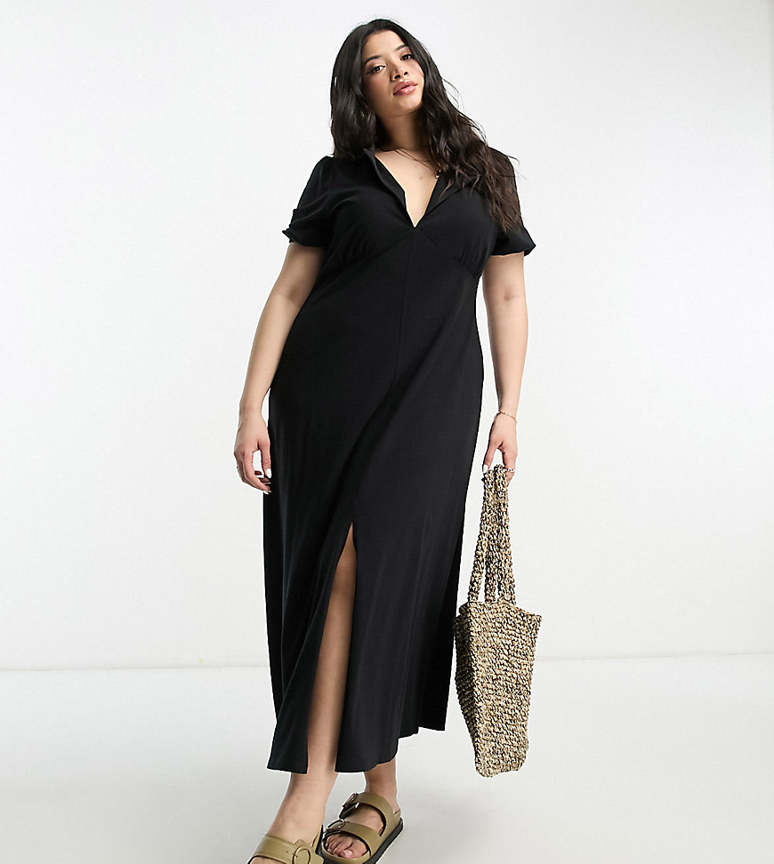 ASOS DESIGN Curve ultimate midi tea dress with collar in black