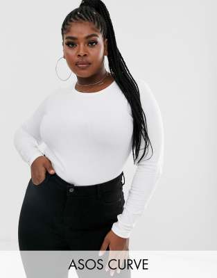 Asos Curve Asos Design Curve Ultimate Slim Fit T-shirt With Long Sleeves In Cotton In White - White