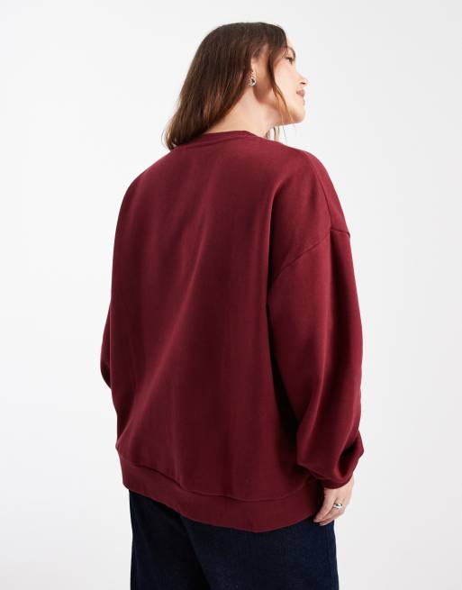 ASOS DESIGN Curve - Ultimate - Oversized sweatshirt van geborstelde stof in bordeauxrood, 4 van 4