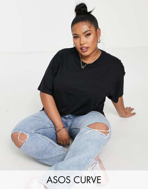 Plus Size Yours Curve Black Oversized Boxy Tshirt Size 34-36 | Women's Plus Size and Curve Fashion