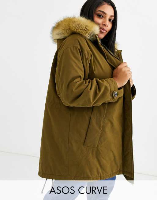 ASOS DESIGN Curve ultimate parka in khaki | ASOS