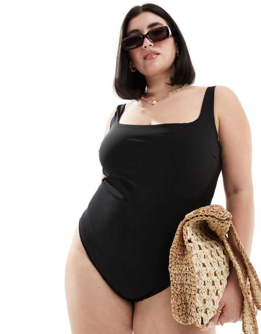 ASOS DESIGN Curve - Ultimate Revenge - Costume da bagno nero modellante con scollo squadrato, 4 di 4
