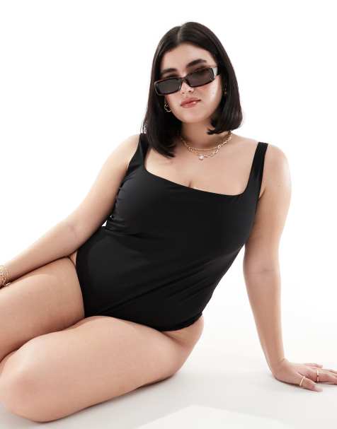 ASOS DESIGN Curve – Ultimate Revenge – Figurformender Badeanzug in Schwarz mit eckigem Ausschnitt - view 1