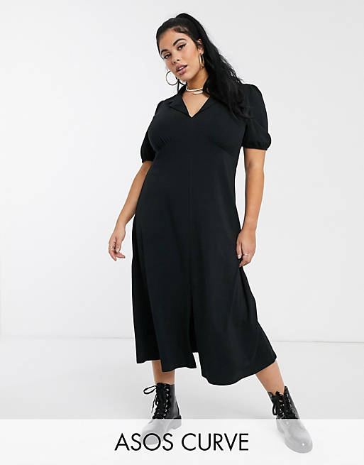 ASOS DESIGN Curve - Ultimate - Robe mi-longue avec col - Noir