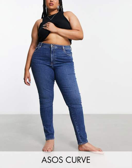 ASOS DESIGN lift and contour power stretch skinny jeans in dark blue