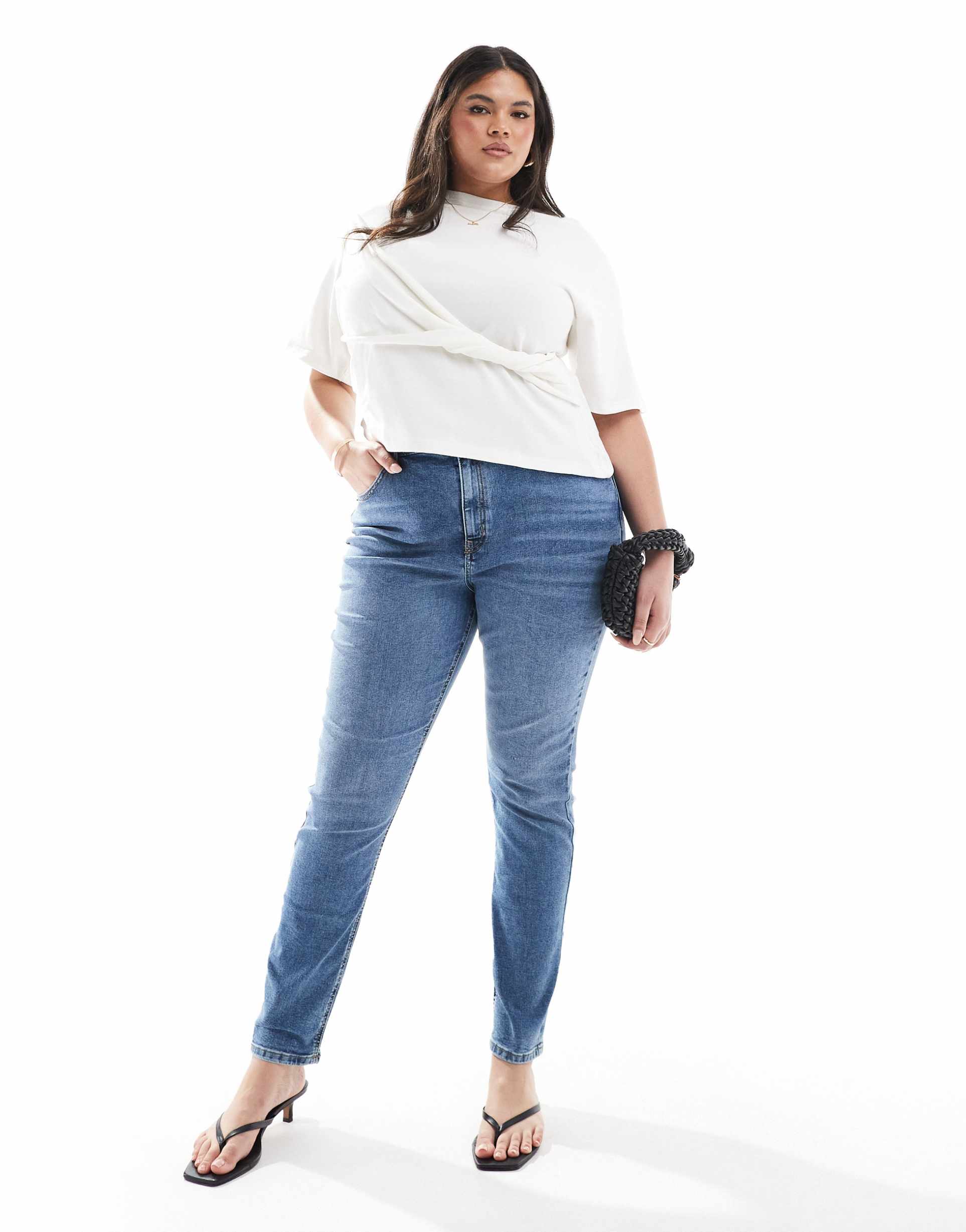 asos design curve ultimate skinny jeans in mid blue