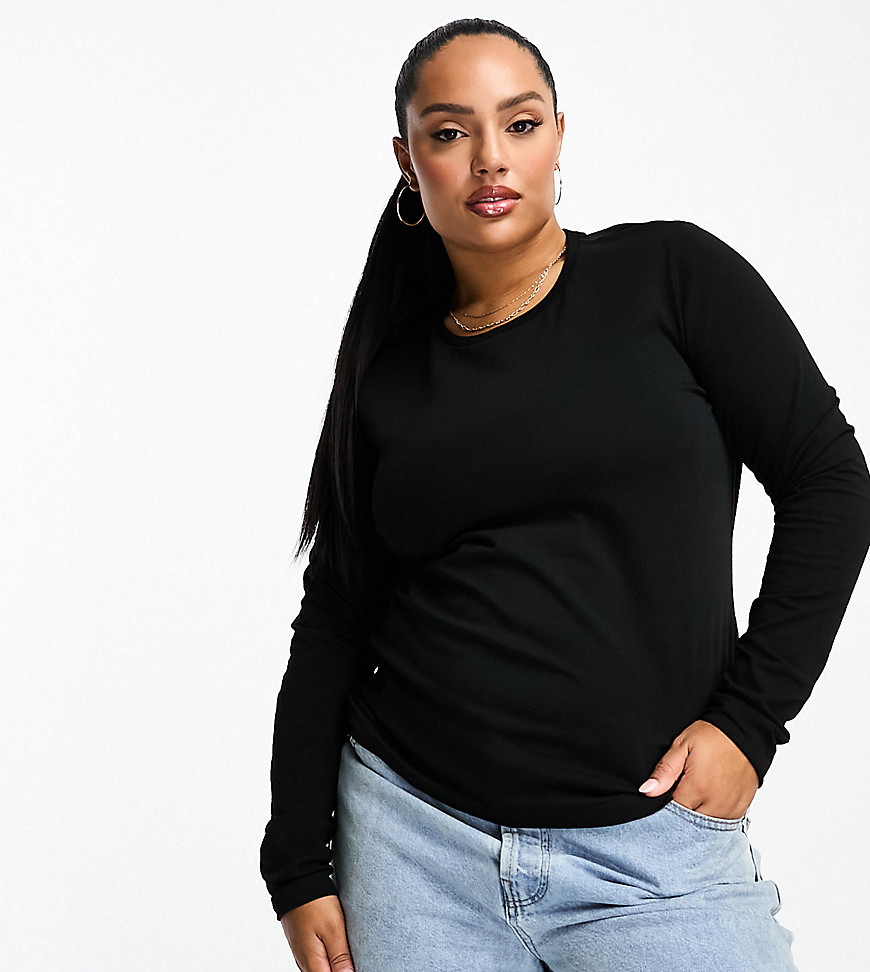 ASOS DESIGN Curve ultimate slim fit t-shirt with long sleeve in black