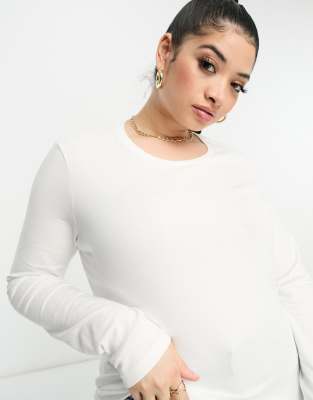 Asos Curve Asos Design Curve Ultimate Slim Fit T-shirt With Long Sleeves In Cotton In White - White