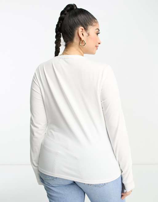 ASOS DESIGN Curve ultimate slim fit t-shirt with long sleeve in white, 2 of 4