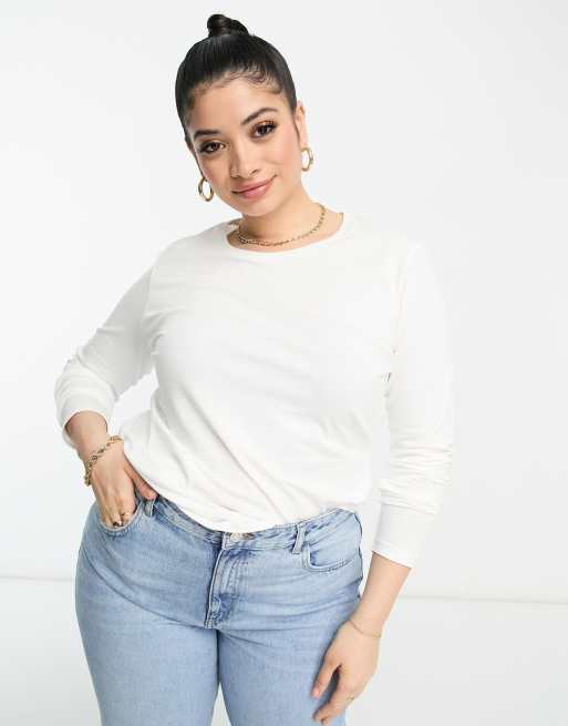 ASOS DESIGN Curve ultimate slim fit t-shirt with long sleeve in white, 3 of 4