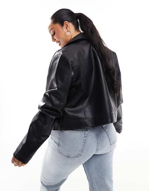 ASOS DESIGN Curve – Ultimate – Svart bikerjacka i läderimitation, 2 av 4