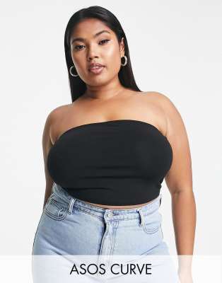 Asos Design Curve - Ultimate - Svart Crop Top Med Bandeau-Ringning-Svart/A