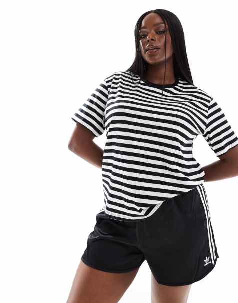 ASOS DESIGN Curve – Ultimate – Svart- och vitrandig t-shirt - view 1