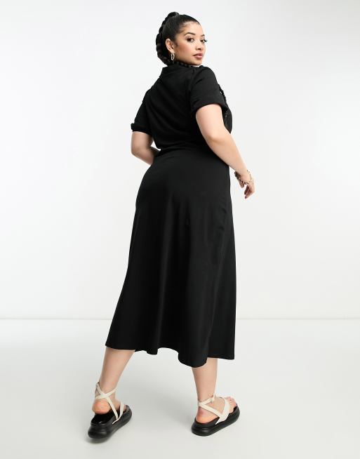 ASOS DESIGN Curve – Ultimate ~ Svart tea-klänning i midilängd med krage, 3 av 4