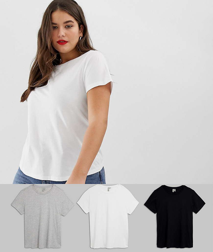 ASOS DESIGN – Curve – Ultimate – T-shirt i ekologisk bomull med rund halsringning 3-pack SPARA-Flerfärgad